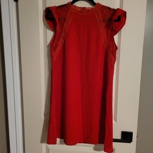 Mock Neck Lace Ruffle Tunic Dress